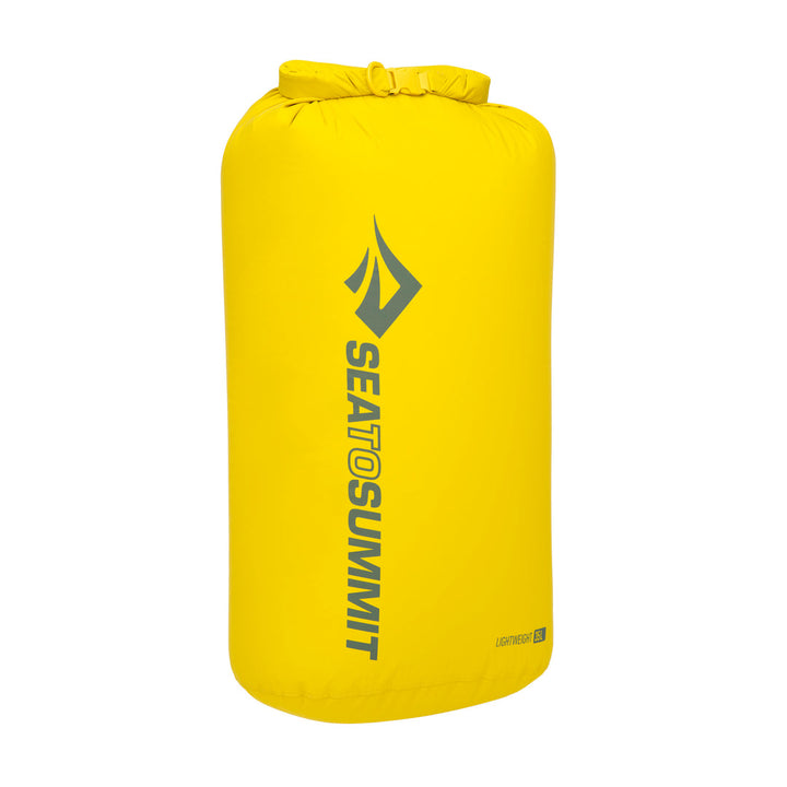 Yellow dry bag with Seat to Summit logo on a white background