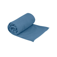 A rolled-up blue travel towel